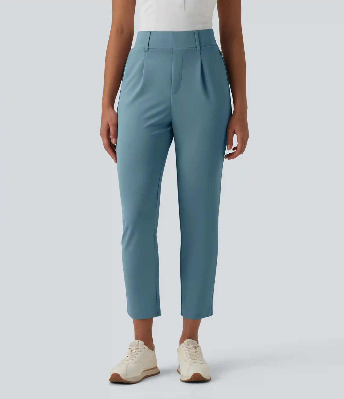High Waisted Tapered Crepe Golf Pants with Pockets