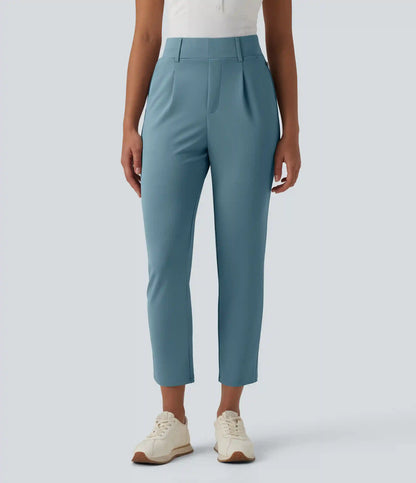 High Waisted Tapered Crepe Golf Pants with Pockets