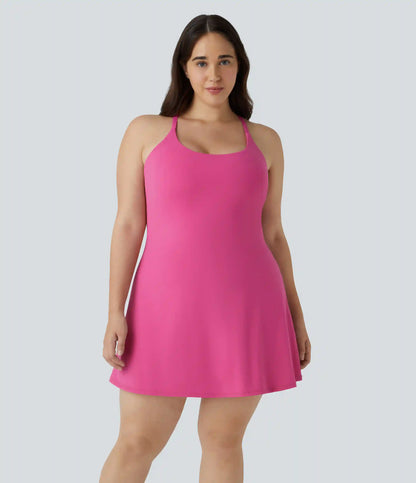 Everyday SoftlyZero™ Plush Backless 2-in-1 Flare Workout Plus Size Dress-Wannabe-Easy Peezy