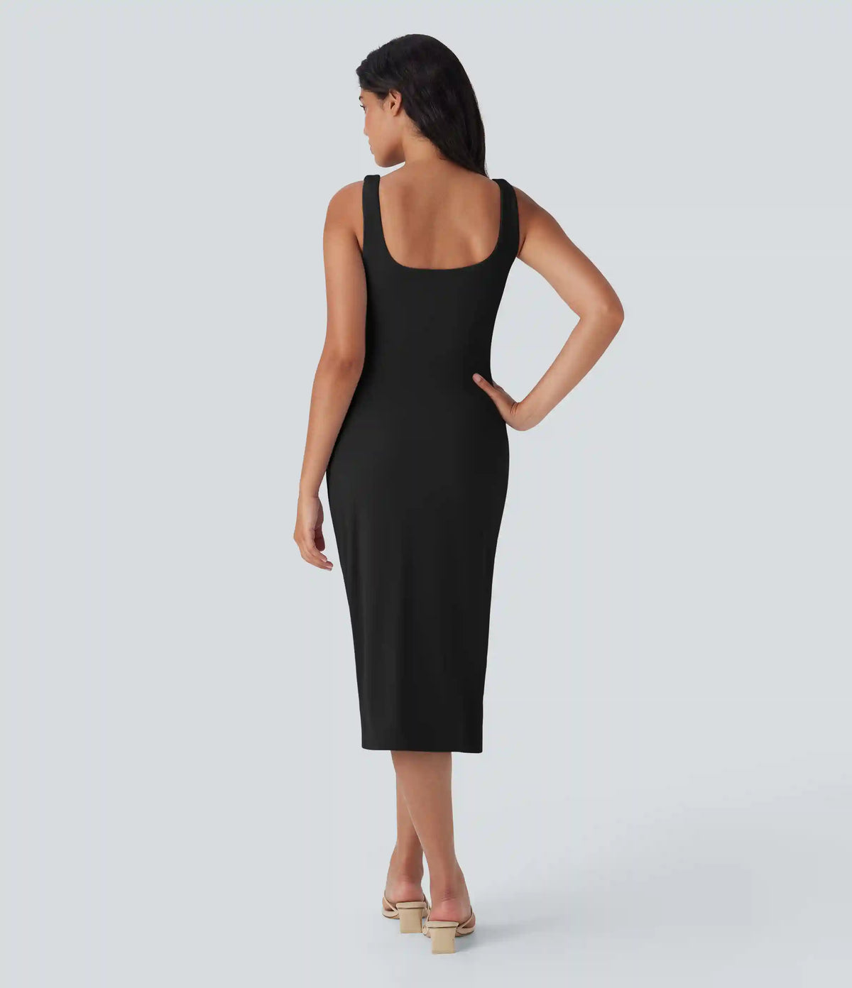 SoftlyZero™ Airy Square Neck Corset Ruched Bodycon Midi InstantCool Dress DD-F Cups