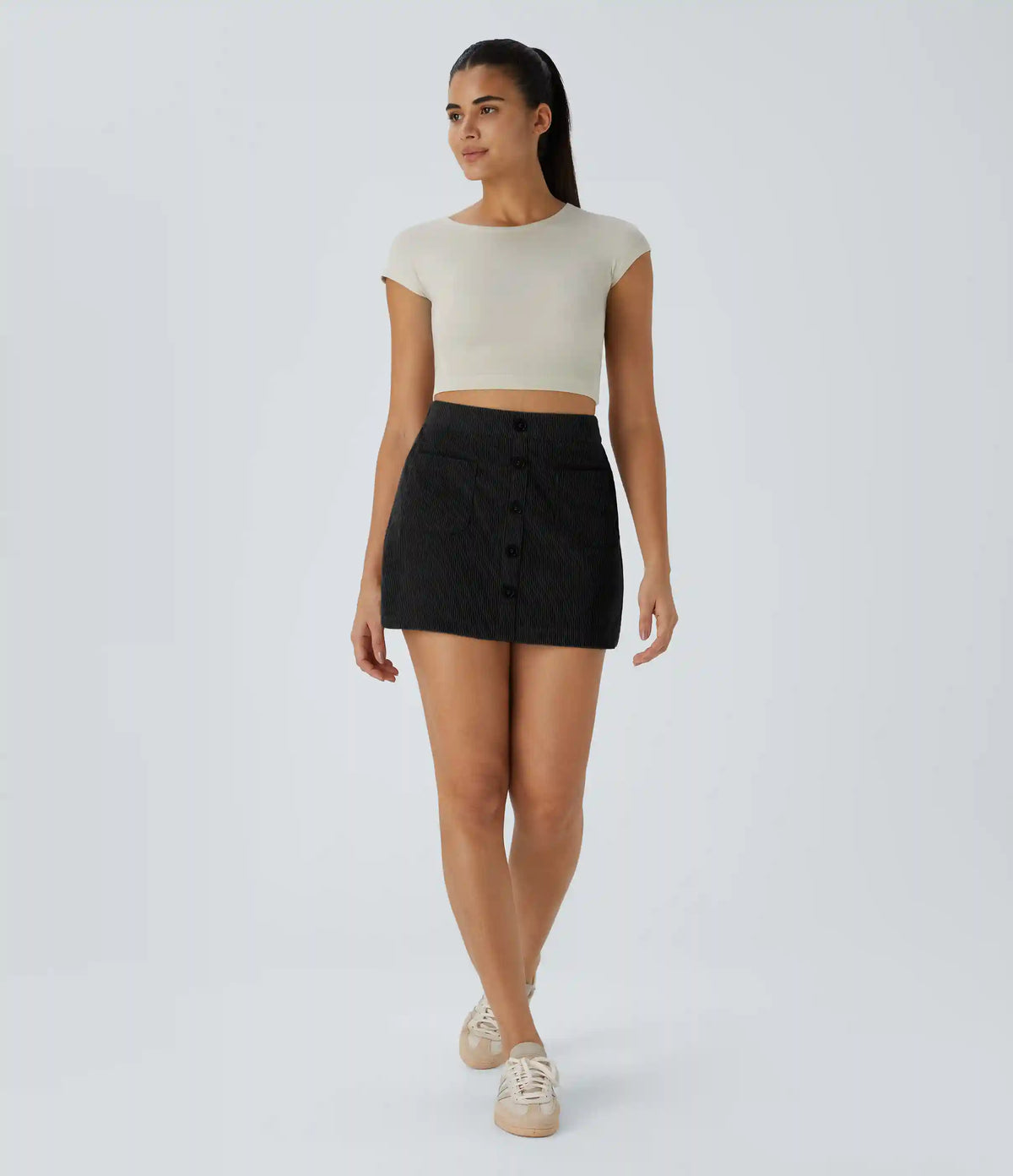 High Waisted Pocket Zipper 2-in-1 Corduroy Mini Casual Skirt
