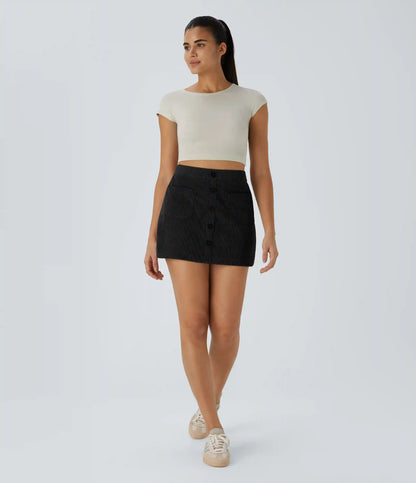 High Waisted Pocket Zipper 2-in-1 Corduroy Mini Casual Skirt
