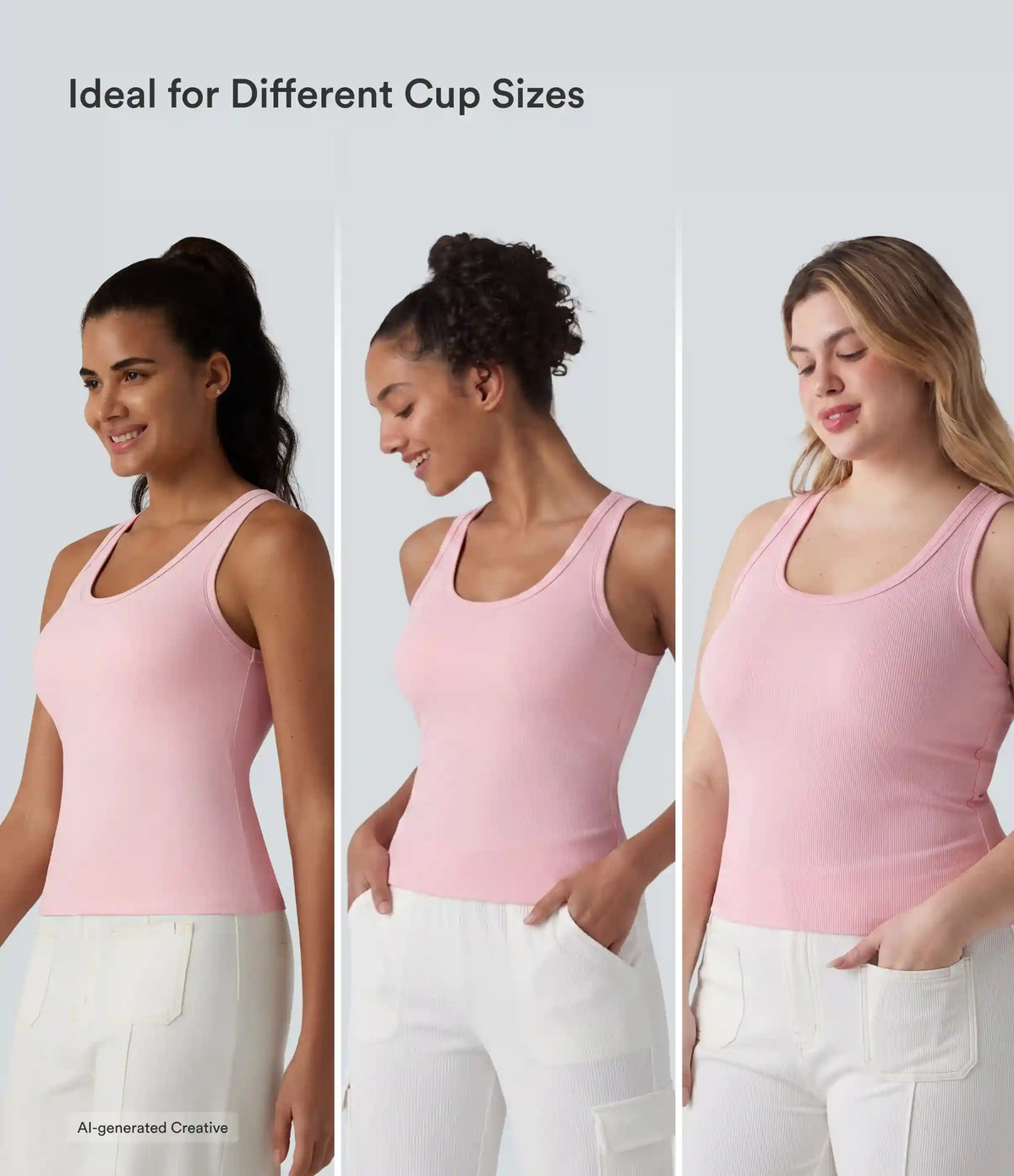 Ribbed Knit U Neck Built-in Bra Dance Tank Top B-E Cups