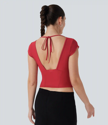Tie Back Contrast Mesh Top