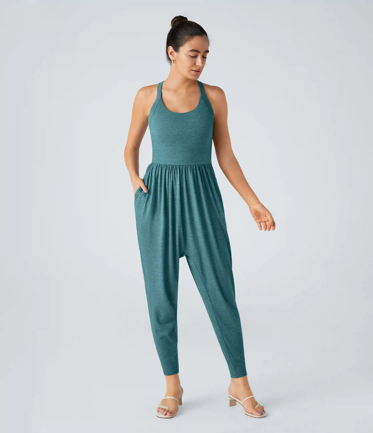 U Neck Pocket Harem Casual Jumpsuit-Easy Peezy Edition