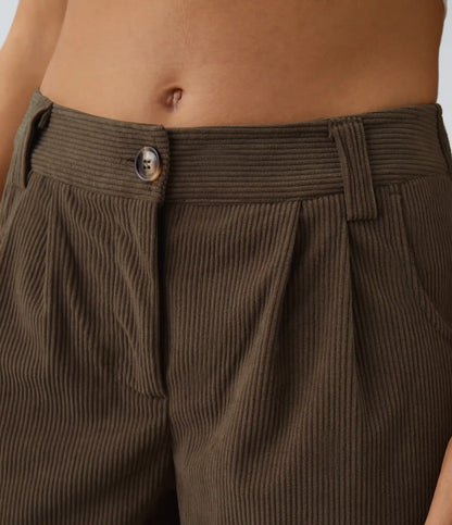 Mid Rise Zipper Pocket Corduroy Casual Pants