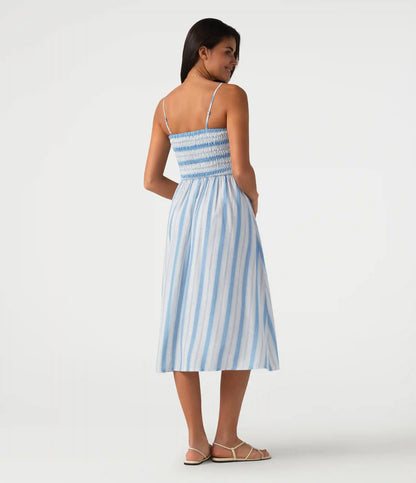 Removable Straps Shirred Stripes Linen-Feel Resort Slip Dress