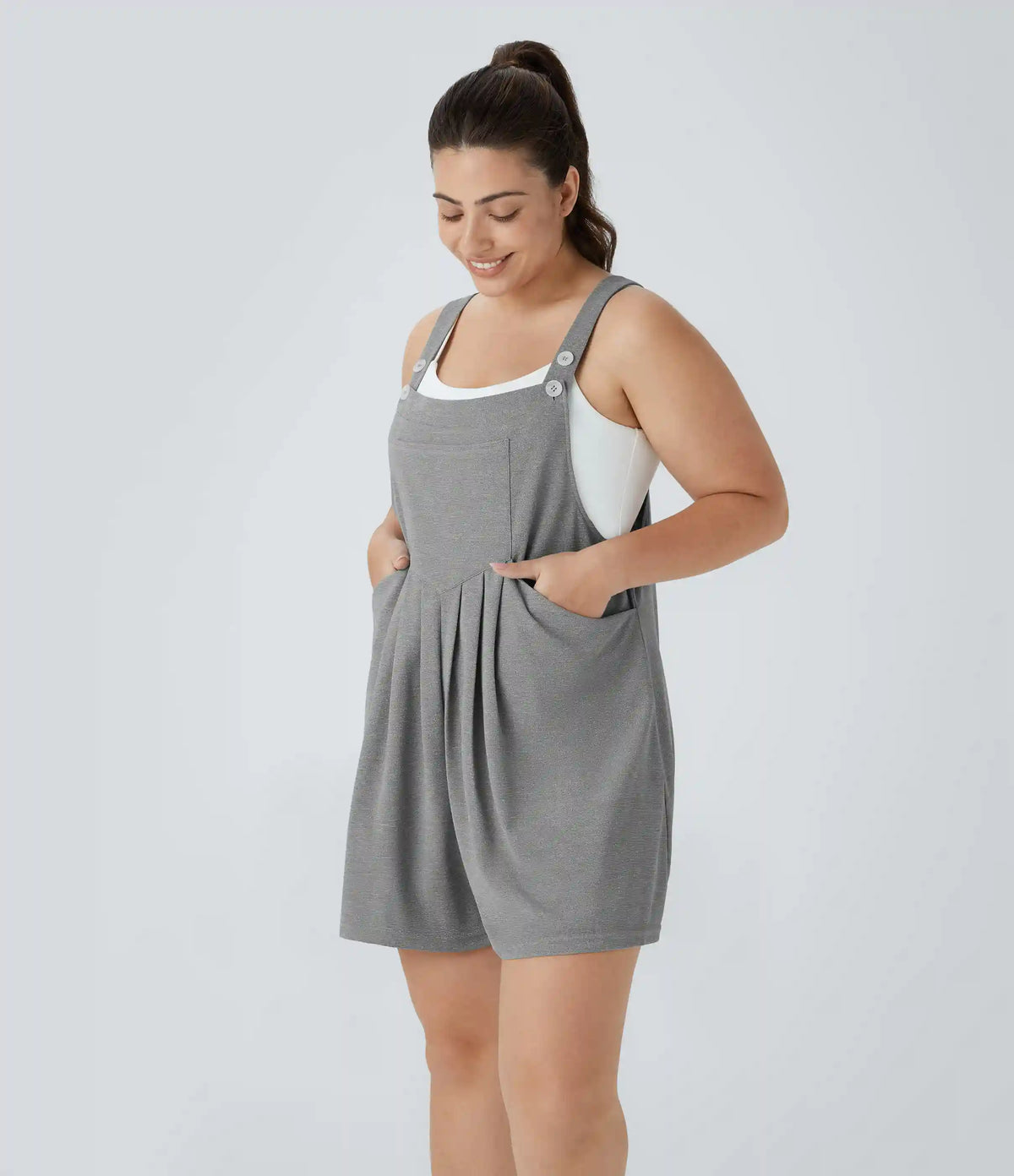 Pockets Waffle Casual Plus Size Short Overalls