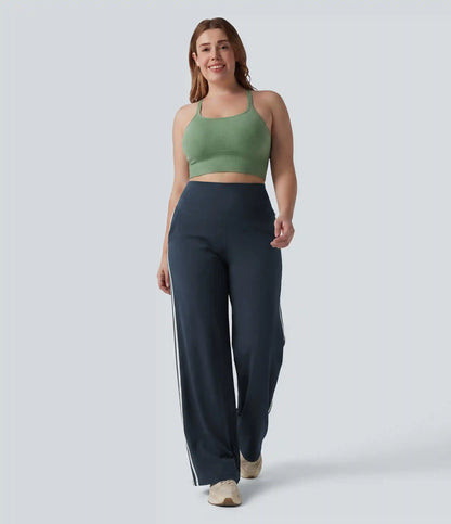 Plus Size Halara UltraSculpt™ High Waisted Tummy Control Color Block Stripes Yoga Baggy Pants with Pockets