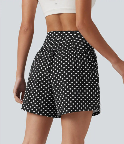 High Waisted 2-in-1 Polka Dot Yoga Shorts 5'' with Pockets