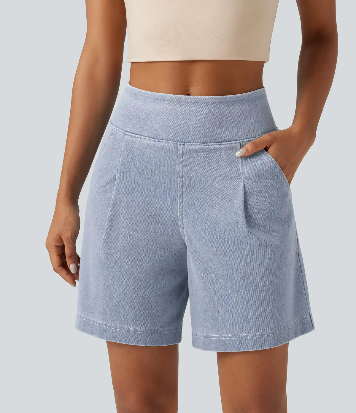Halara Flex™ High Waisted Denim Casual Baggy Bermuda Shorts 7'' with Pockets
