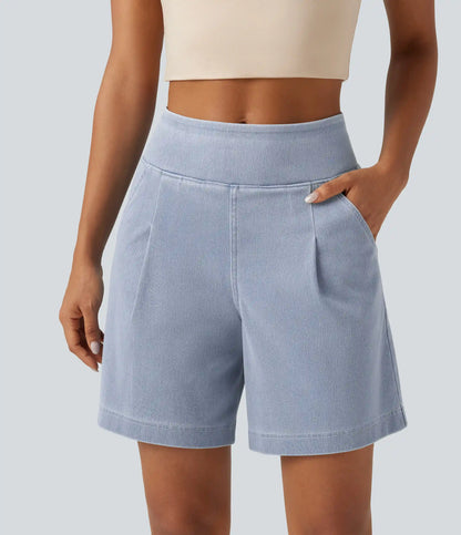 Halara Flex™ High Waisted Denim Casual Baggy Bermuda Shorts 7'' with Pockets