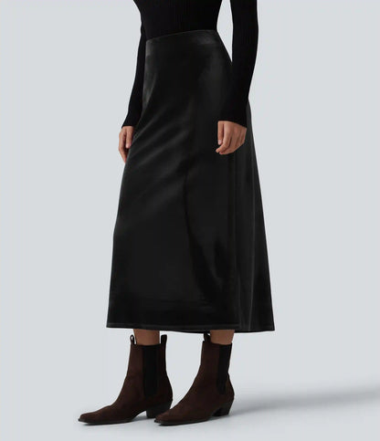 High Waisted Velvet Midi Work Skirt