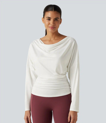 Cowl Neck Long Sleeve Cut Out Back Yoga Sports Top