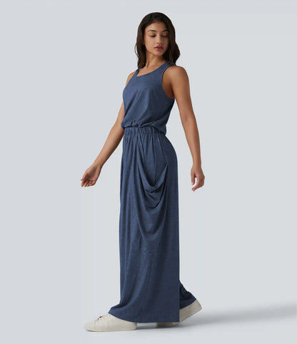 Sleeveless Cut Out Wide Leg Casual Jumpsuit with Pockets-Easy Peezy Edition