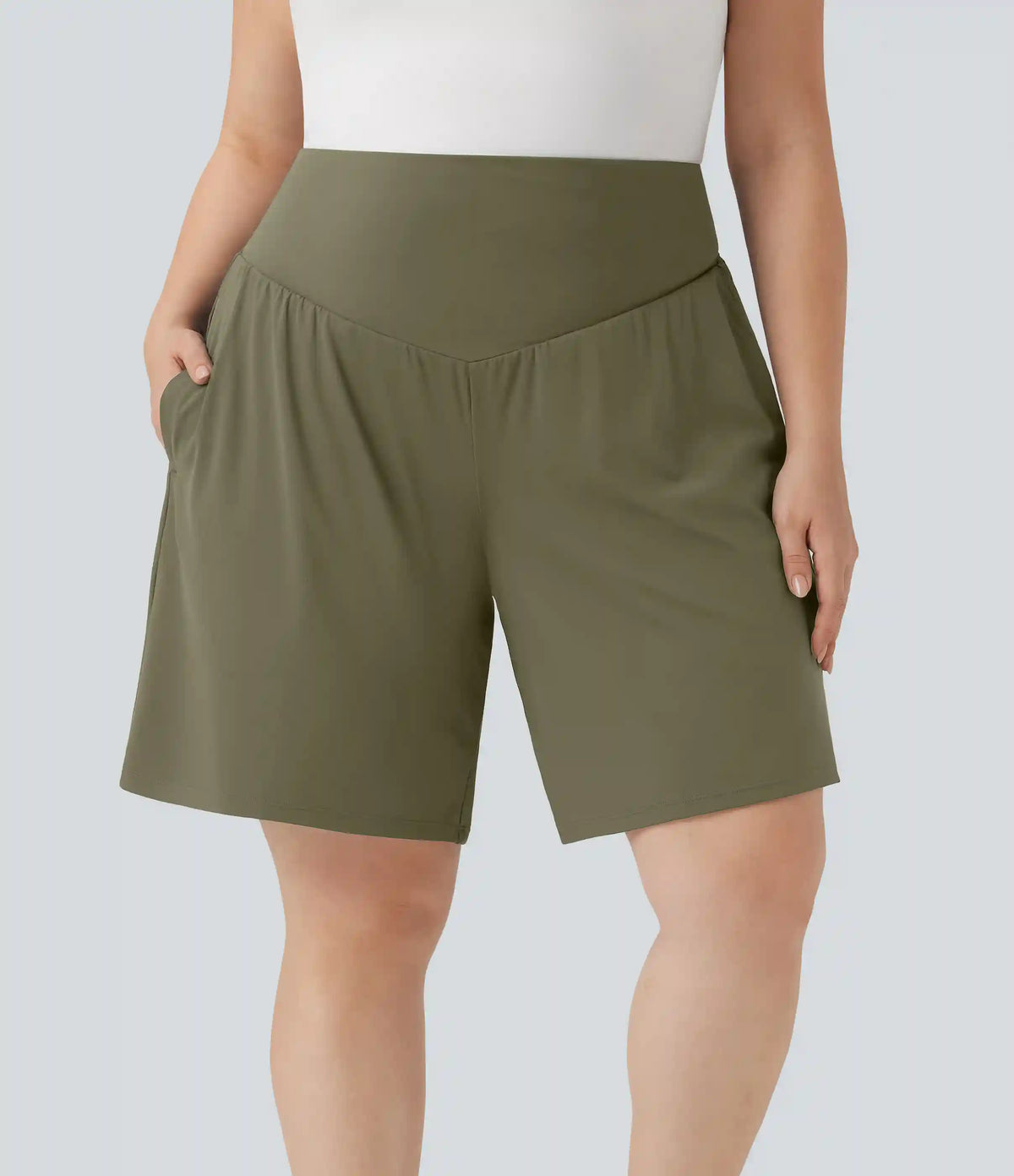 Plus Size SoftlyZero™ Airy High Waisted InstantCool Yoga Bermuda Shorts with Pockets
