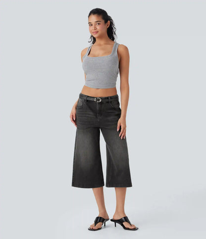 Halara Flex™ Low Rise Washed Casual Capri Baggy Jeans with Pockets