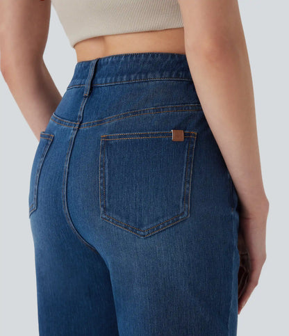 Halara Flex™ Mid Rise Straight Leg Washed Casual Jeans with Pockets