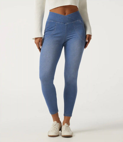 Halara Flex™ High Waisted Crossover Denim Casual Leggings with Pockets