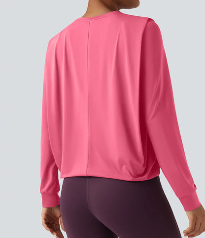 Round Neck Long Sleeve Ruched Yoga Sports Top-UPF50+