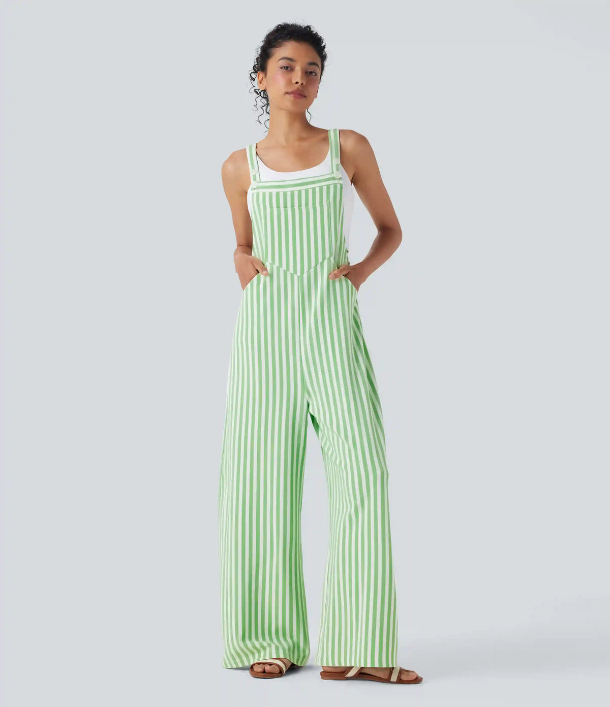 Pockets Stripe Waffle Overalls