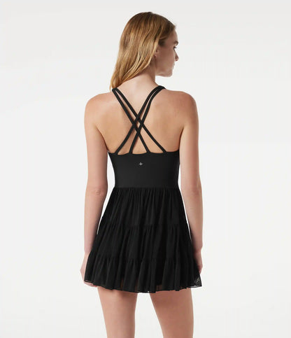 SoftlyZero™ Built-in Bra Contrast Mesh 2-in-1 Mini Dance Active Dress with Pockets-Easy Peezy Edition