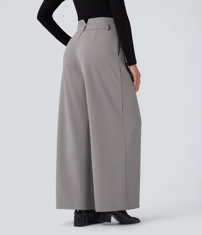Halara Flex™ High Waisted Double Waistband Wide Leg Crepe Work Pants with Pockets