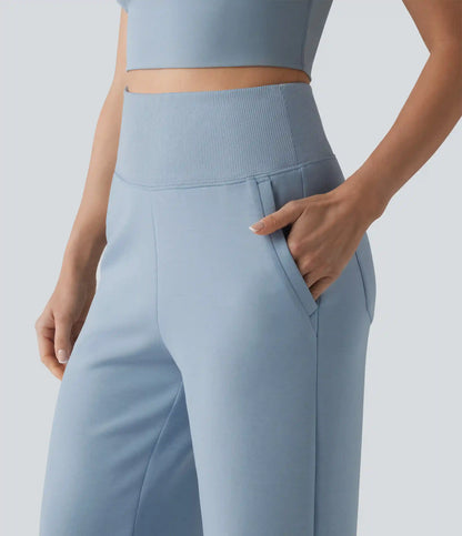 SpacerTek™ High Waisted Tummy Control Casual Wide Leg Sweatpants with Pockets