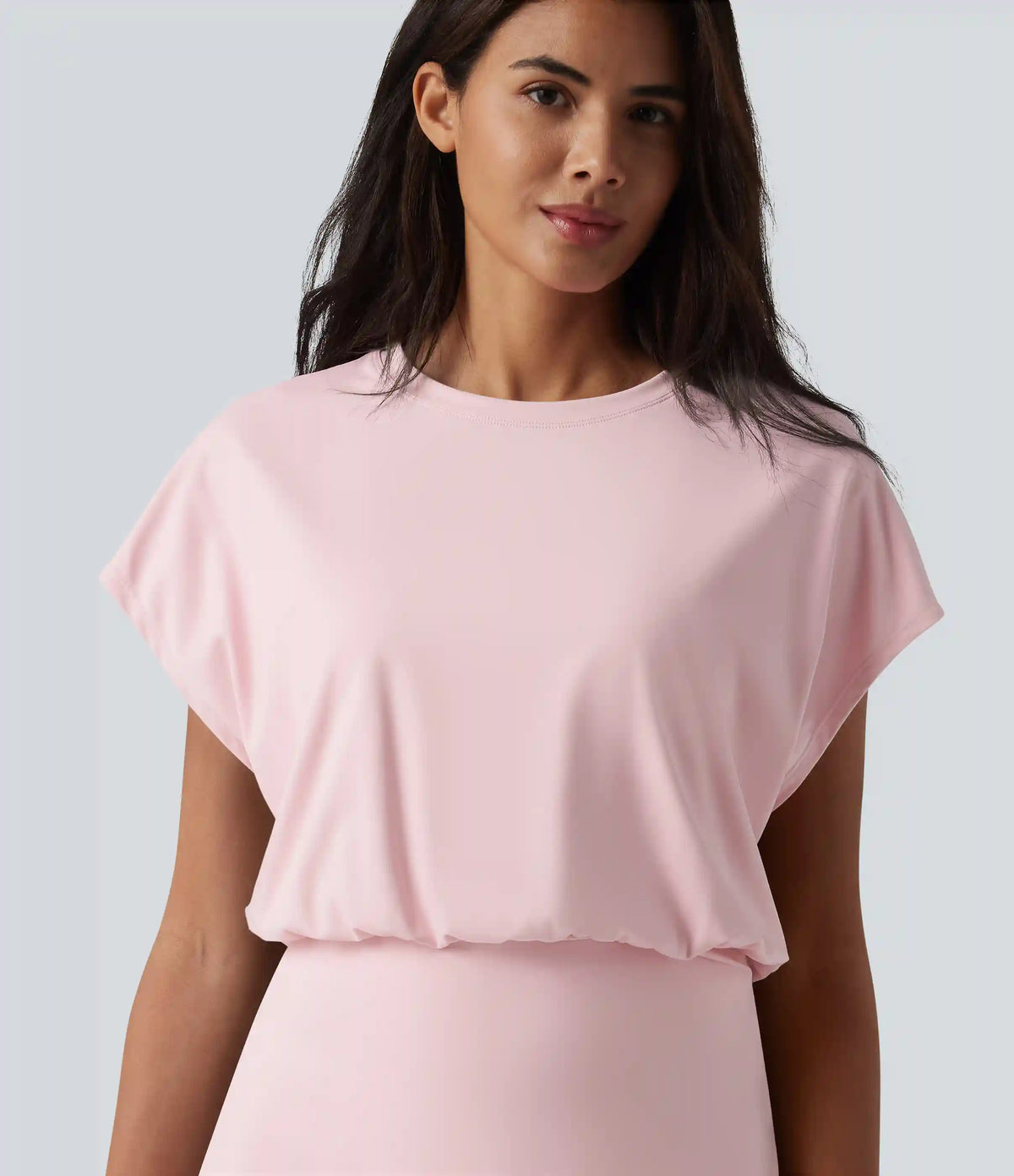 SoftlyZero™ Airy Round Neck Short Sleeve 2-in-1 InstantCool Mini Yoga Active Dress with Pockets-Easy Peezy Edition