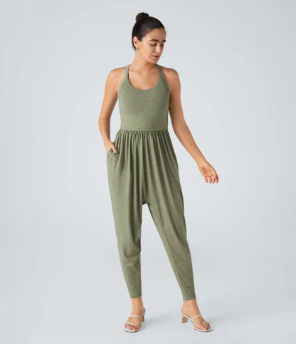 U Neck Pocket Harem Casual Jumpsuit-Easy Peezy Edition