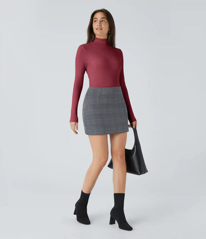 Ribbed Knit High Neck Long Sleeve Work Bodysuit