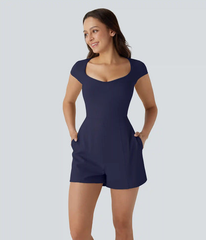 SoftlyZero™ Airy U Neck Cap Sleeve Pocket Cool Touch Yoga Romper-Easy Peezy
