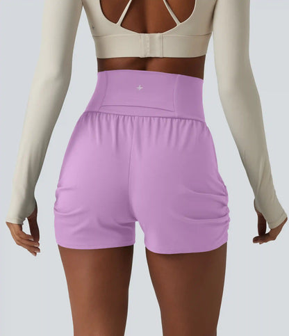 SoftlyZero™ Airy High Waisted Ruched InstantCool Yoga Shorts 3'' with Pockets
