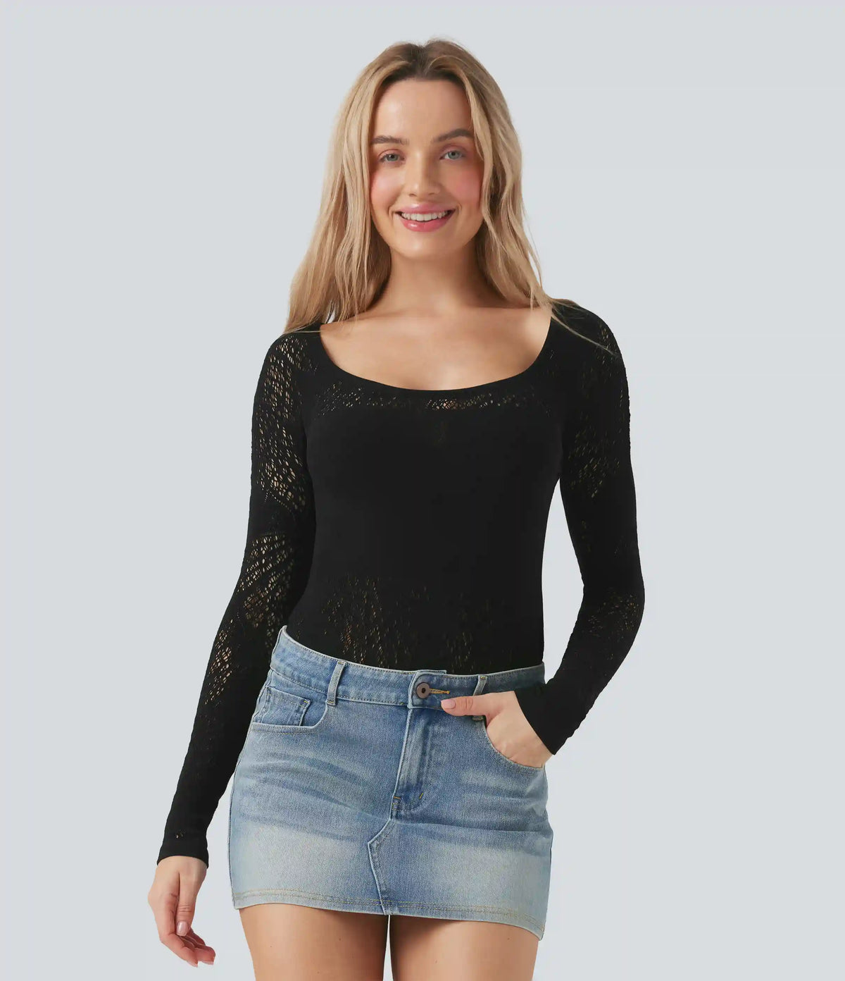 OneForm Seamless Flow Scoop Neck Cut Out Long Sleeve Casual Sports Top