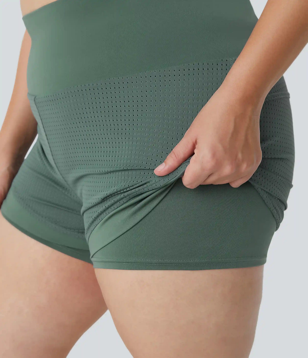 High Waisted Back Waistband Pocket 2-in-1 Yoga Plus Size Shorts