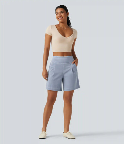 Halara Flex™ High Waisted Denim Casual Baggy Bermuda Shorts 7'' with Pockets
