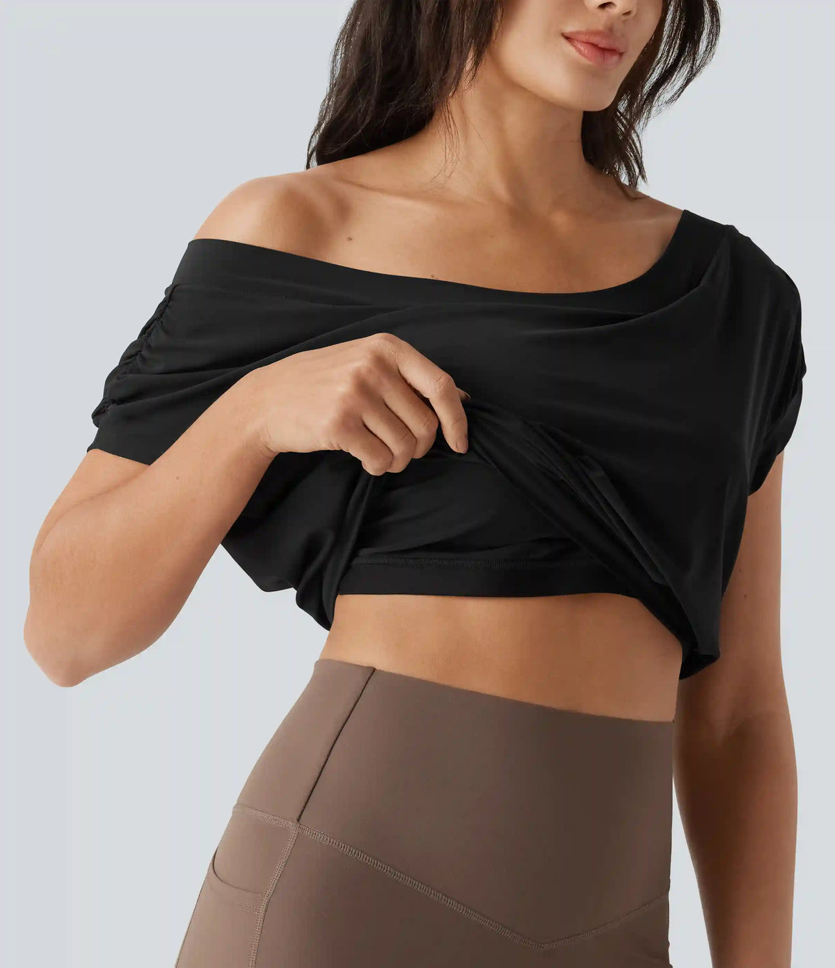 Off Shoulder Short Sleeve Oversize InstantCool Quick Dry Yoga Sports Top