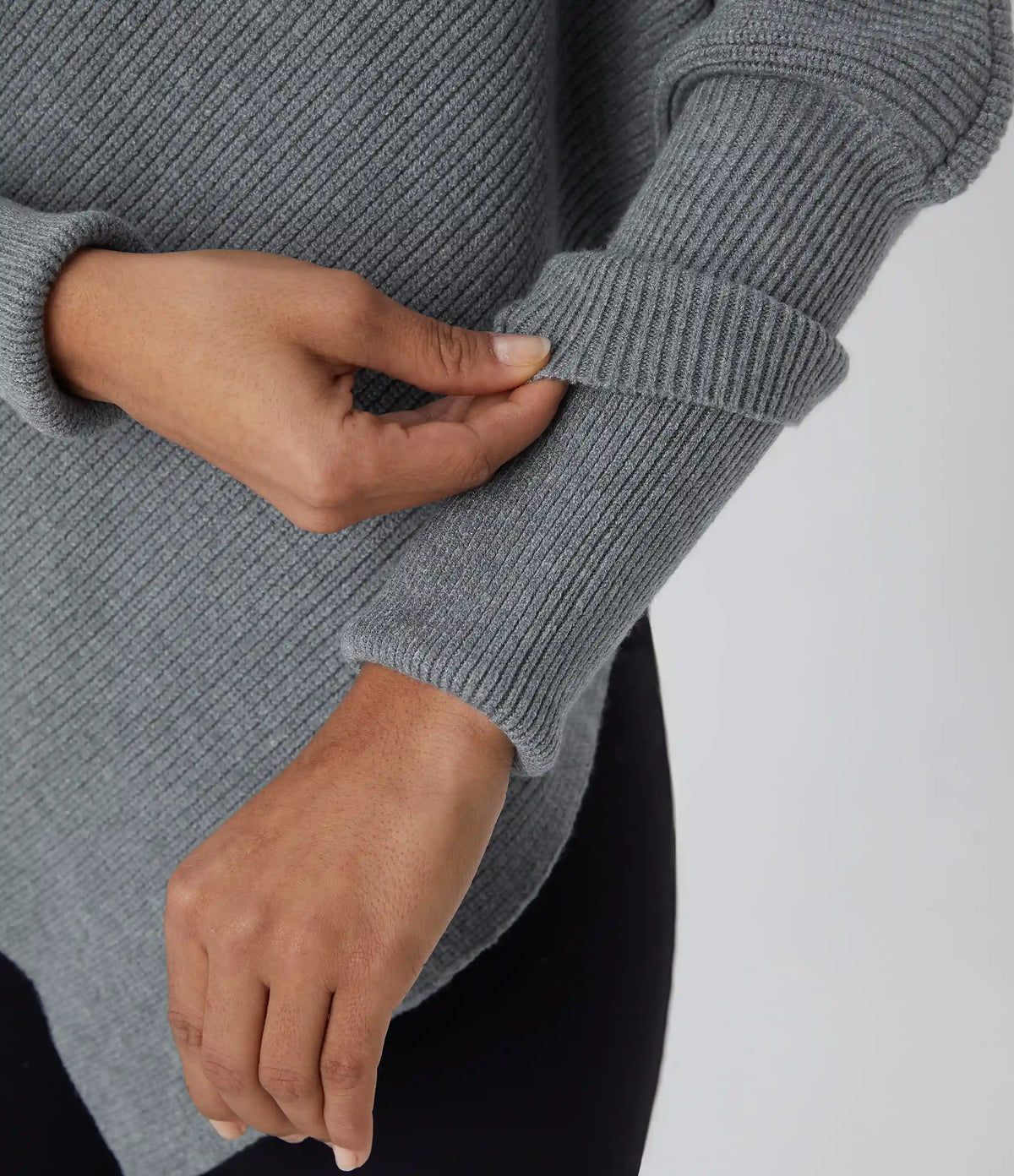 High Neck Long Sleeve Asymmetric Hem Work Sweater