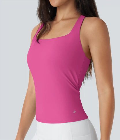 SoftlyZero™ Airy Square Neck Cropped InstantCool Running Tank Top-Longer Length