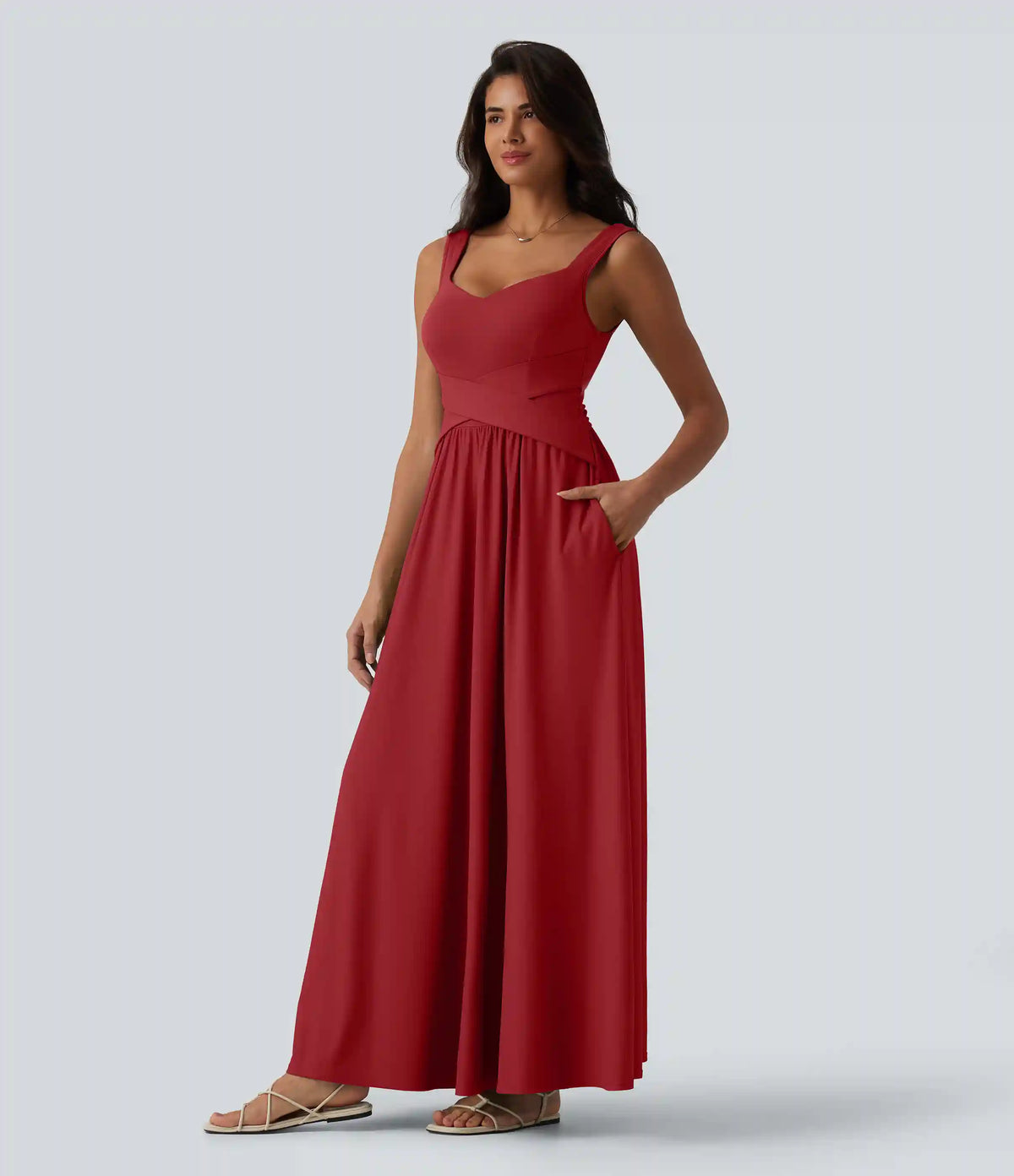 Built-in Bra Flowy Maxi Casual Dress with Pockets DD-F