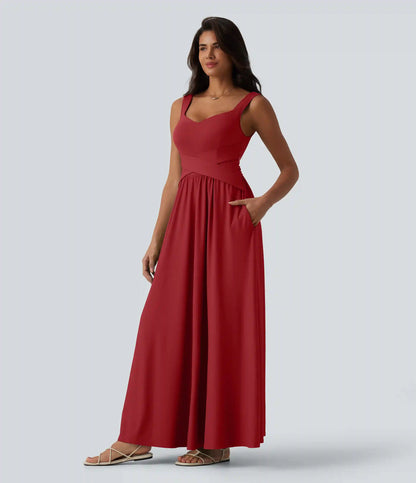 Built-in Bra Flowy Maxi Casual Dress with Pockets DD-F