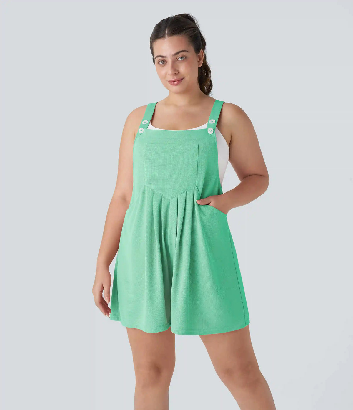 Pockets Waffle Casual Plus Size Short Overalls