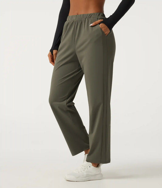 Wrinkle Recovery Mid Rise Quick Dry Workout Pants with Pockets