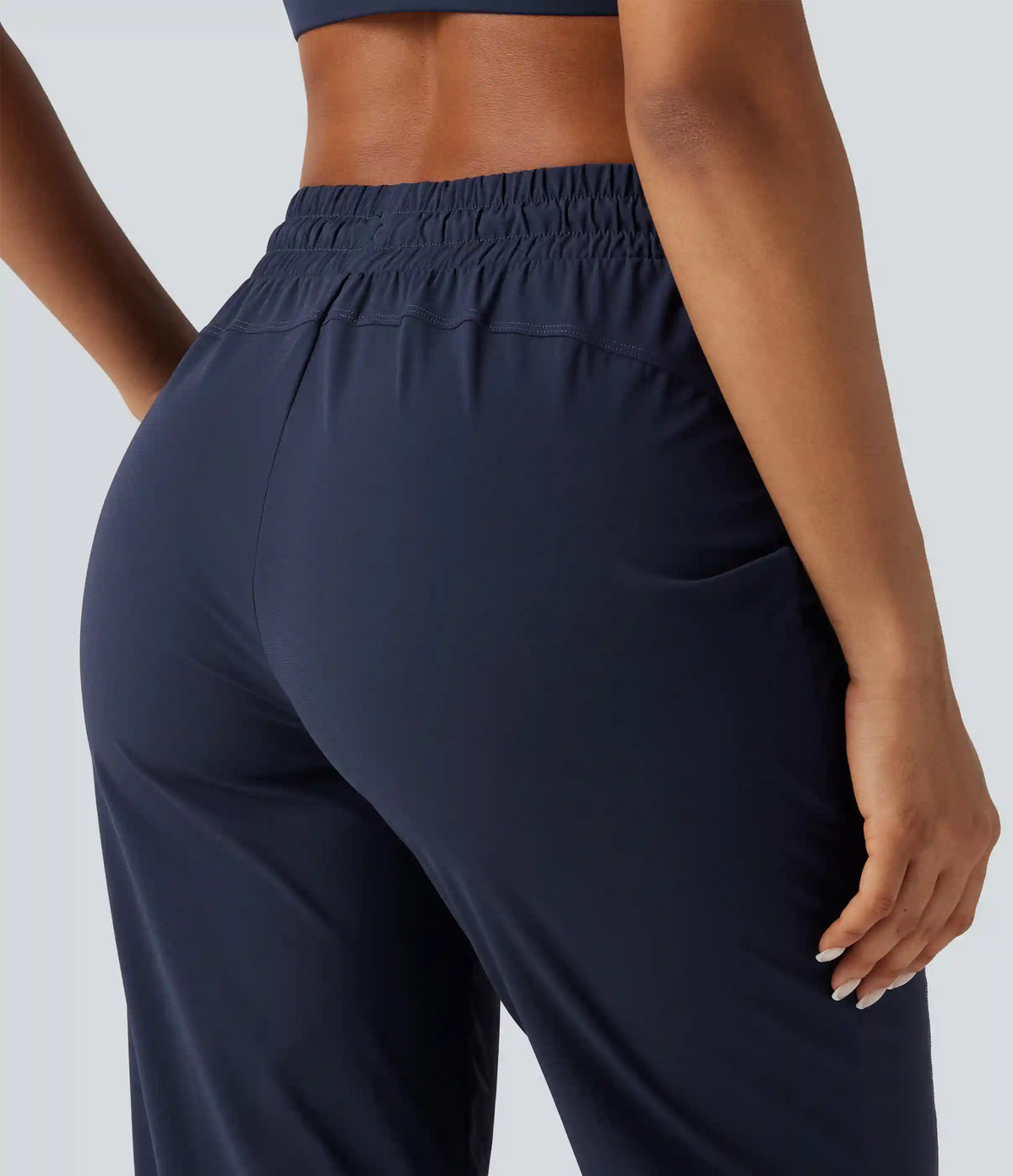 High Waisted Drawstring Ruched Tapered Quick Dry InstantCool Running Joggers with Pockets-UPF40+