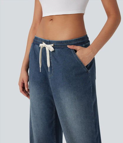 Halara Flex™ Low Rise Drawstring Stretchy Knit Casual Baggy Sweatpants Jeans with Multiple Pockets