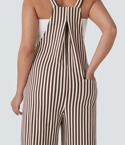 Pockets Stripe Waffle Overalls