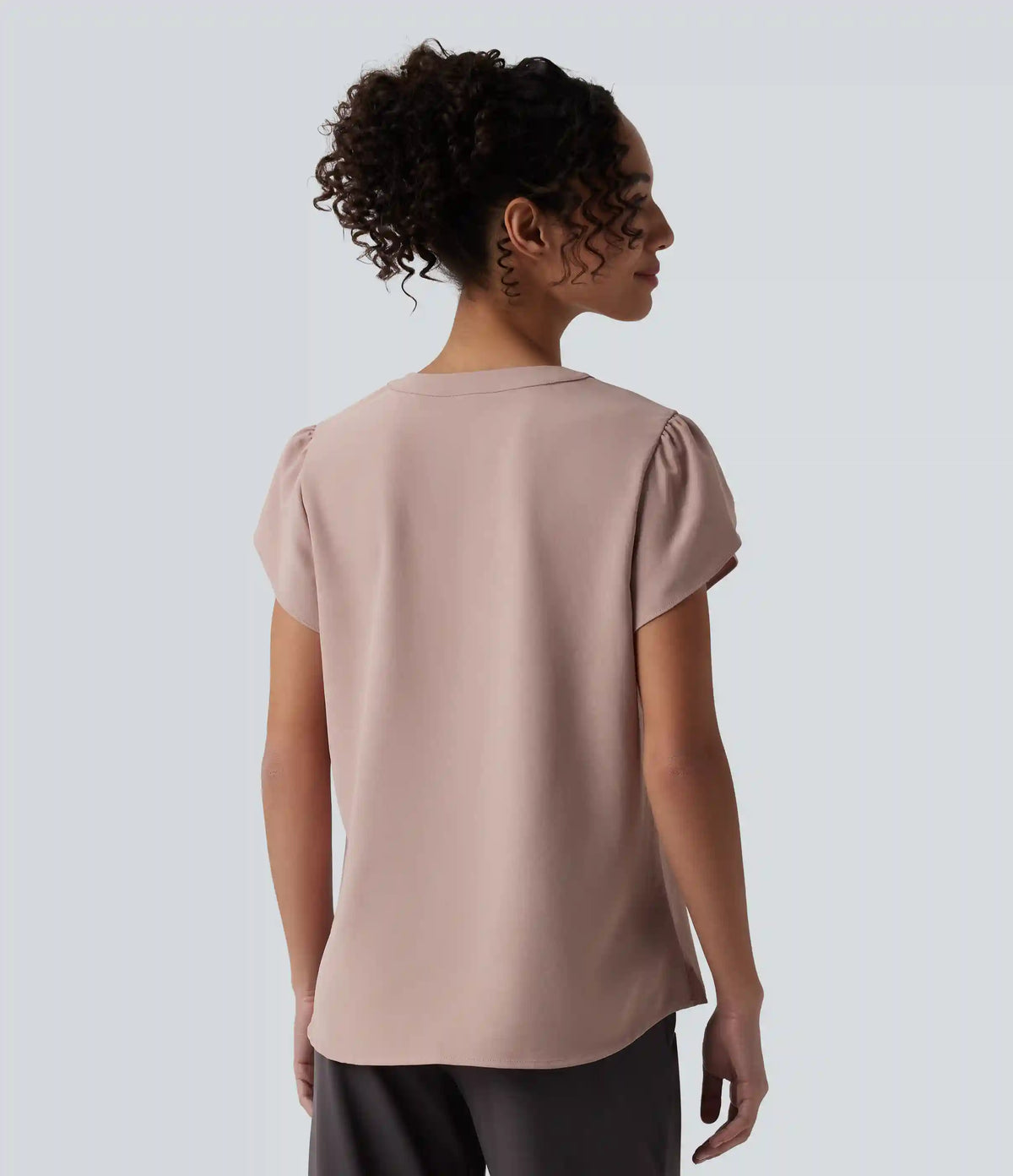 V-neck Petal Short Sleeve Work Blouse
