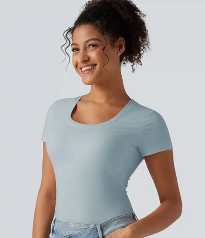Halara Cotton Jersey Scoop Neck Short Sleeve Built-in Bra Casual T-Shirt B-DD Cups