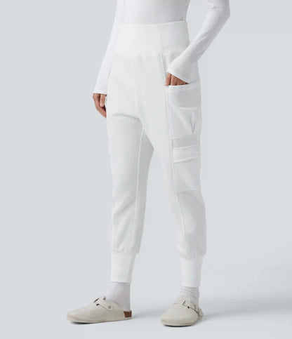 High Waisted Foldover Pocket Harem Fleece Casual Cargo Joggers
