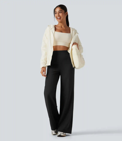 High Waisted Tummy Control Straight Leg Fleece Yoga Pants with Pockets